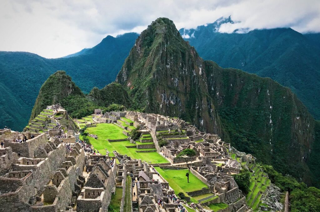 Machu Picchu ruins in the Andes Mountains, ancient Inca civilization site in South America