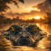 Crocodile emerging from water at sunset representing crocodile dream meaning
