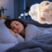 A woman sleeping in bed while dreaming of pregnancy, representing the meaning of being pregnant in a dream, new beginnings, and personal growth.